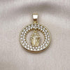 Oro Laminado Religious Pendant, Gold Filled Style Virgen Maria Design, with White Cubic Zirconia, Polished, Golden Finish, 05.213.0176