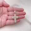 Oro Laminado Pendant Necklace, Gold Filled Style Cross Design, with White Micro Pave, Polished, Golden Finish, 04.156.0234.18