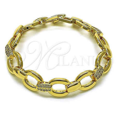 Oro Laminado Tennis Bracelet, Gold Filled Style Paperclip Design, with White Cubic Zirconia, Polished, Golden Finish, 03.283.0456.07