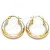 Oro Laminado Small Hoop, Gold Filled Style Diamond Cutting Finish, Tricolor, 02.170.0250.25