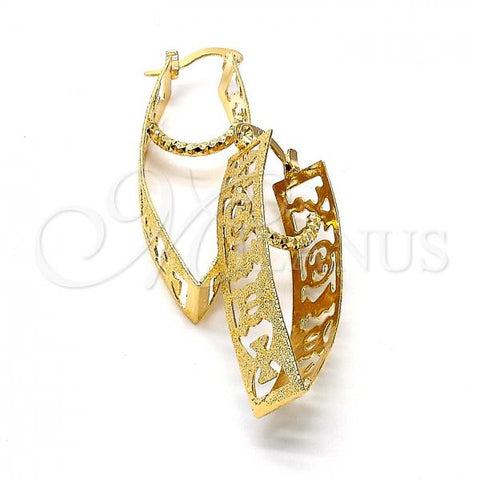 Oro Laminado Medium Hoop, Gold Filled Style Filigree Design, Matte Finish, Golden Finish, 5.142.029