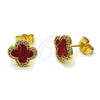 Oro Laminado Stud Earring, Gold Filled Style Four-leaf Clover Design, with Garnet Mother of Pearl and White Micro Pave, Polished, Golden Finish, 02.283.0245.2