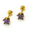 Stainless Steel Stud Earring, Star Design, with Amethyst Cubic Zirconia, Polished, Golden Finish, 02.271.0006