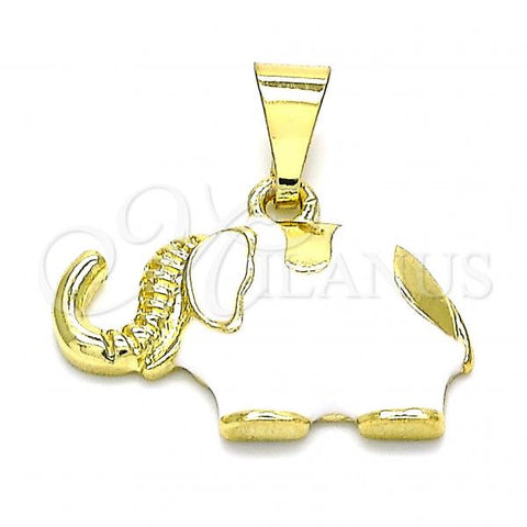 Oro Laminado Fancy Pendant, Gold Filled Style Elephant Design, White Enamel Finish, Golden Finish, 05.253.0120.2