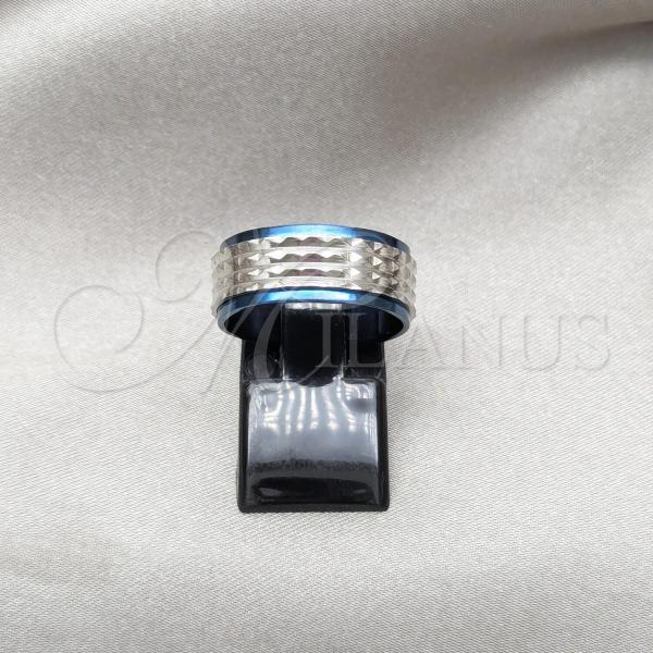 Stainless Steel Mens Ring, Blue Enamel Finish, Steel Finish, 01.63.0656.06