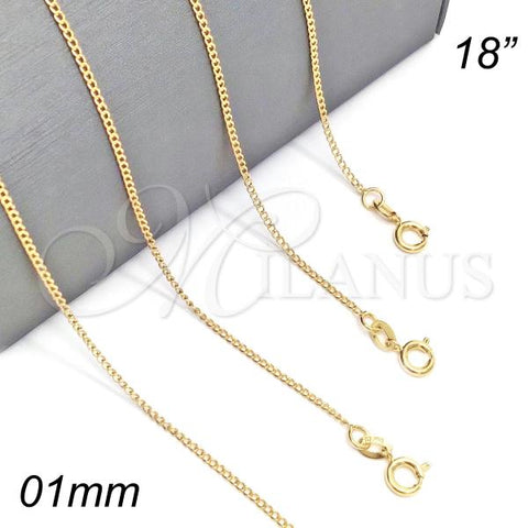 Oro Laminado Basic Necklace, Gold Filled Style Curb Design, Polished, Golden Finish, 04.58.0003.18