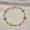 Oro Laminado Fancy Bracelet, Gold Filled Style Evil Eye Design, Multicolor Enamel Finish, Golden Finish, 03.213.0018.3.08