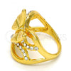 Oro Laminado Multi Stone Ring, Gold Filled Style Butterfly and Infinite Design, with White Crystal, Polished, Golden Finish, 01.241.0053.09 (Size 9)