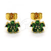 Oro Laminado Stud Earring, Gold Filled Style Flower Design, with Green Cubic Zirconia, Polished, Golden Finish, 02.310.0094