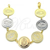 Oro Laminado Fancy Bracelet, Gold Filled Style Guadalupe Design, Polished, Tricolor, 03.63.2037.07