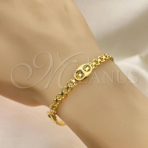 Oro Laminado Fancy Bracelet, Gold Filled Style Puff Mariner and Bismark Design, Polished, Golden Finish, 03.32.0583.07