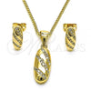 Oro Laminado Earring and Pendant Adult Set, Gold Filled Style with White Micro Pave, Polished, Golden Finish, 10.342.0099