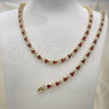 Oro Laminado Necklace and Bracelet, Gold Filled Style with Garnet and White Cubic Zirconia, Polished, Golden Finish, 06.284.0013.3