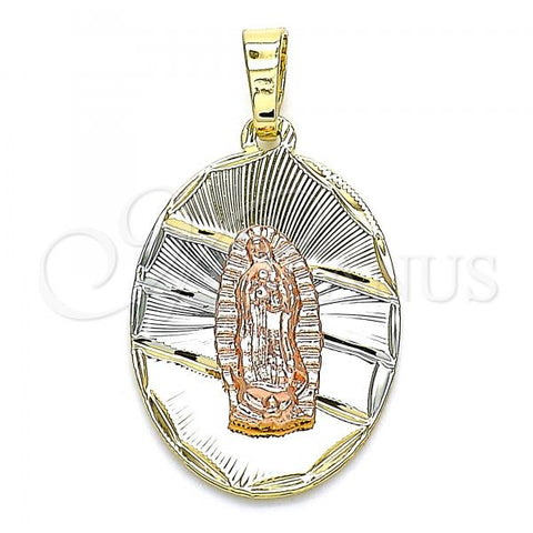 Oro Laminado Religious Pendant, Gold Filled Style Guadalupe Design, Diamond Cutting Finish, Tricolor, 05.380.0122