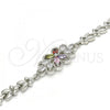 Rhodium Plated Fancy Bracelet, Flower and Leaf Design, with Multicolor Cubic Zirconia, Polished, Rhodium Finish, 03.357.0003.07