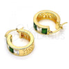 Oro Laminado Small Hoop, Gold Filled Style with Green and White Cubic Zirconia, Polished, Golden Finish, 02.185.0001.7.20