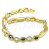 Oro Laminado Fancy Bracelet, Gold Filled Style Hugs and Kisses Design, with Black and White Cubic Zirconia, Polished, Golden Finish, 03.210.0132.2.07