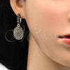 Oro Laminado Earring and Pendant Adult Set, Gold Filled Style Flower Design, with White Crystal, Polished, Golden Finish, 10.314.0007.1
