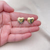 Oro Laminado Stud Earring, Gold Filled Style Heart Design, with White Micro Pave, Polished, Golden Finish, 02.156.0459