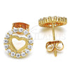 Oro Laminado Stud Earring, Gold Filled Style Heart Design, with White Micro Pave, Polished, Golden Finish, 02.213.0093.1