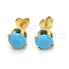 Oro Laminado Stud Earring, Gold Filled Style with Turquoise Cubic Zirconia, Polished, Golden Finish, 5.128.165.1