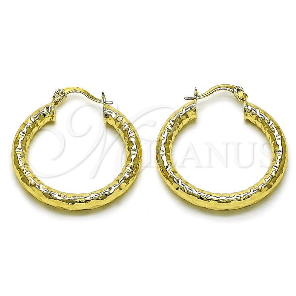 Oro Laminado Medium Hoop, Gold Filled Style Hollow Design, Diamond Cutting Finish, Golden Finish, 02.213.0758.30