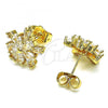 Oro Laminado Stud Earring, Gold Filled Style Flower Design, with White Cubic Zirconia, Polished, Golden Finish, 02.283.0047