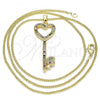 Oro Laminado Pendant Necklace, Gold Filled Style key and Heart Design, with Multicolor Micro Pave, Polished, Golden Finish, 04.344.0004.2.20