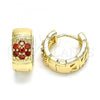 Oro Laminado Huggie Hoop, Gold Filled Style Flower Design, with Garnet Cubic Zirconia, Polished, Golden Finish, 02.210.0660.1.15