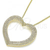 Oro Laminado Pendant Necklace, Gold Filled Style Heart Design, with White Micro Pave, Polished, Golden Finish, 04.156.0218.20