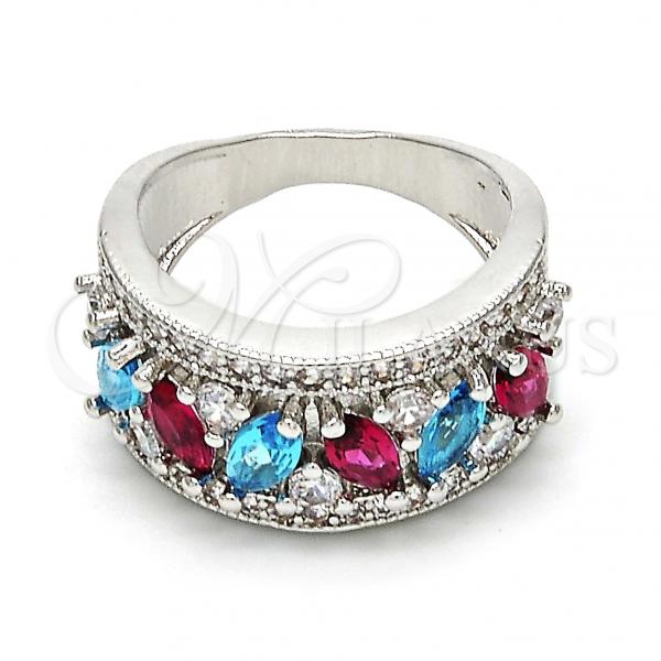 Rhodium Plated Multi Stone Ring, with Multicolor Cubic Zirconia, Polished, Rhodium Finish, 01.206.0003.1.09 (Size 9)
