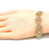 Oro Laminado Fancy Bracelet, Gold Filled Style Flower Design, Diamond Cutting Finish, Golden Finish, 03.100.0061.07
