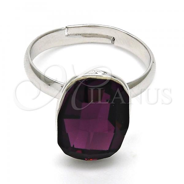 Rhodium Plated Multi Stone Ring, with Amethyst Swarovski Crystals, Polished, Rhodium Finish, 01.239.0011.2 (One size fits all)