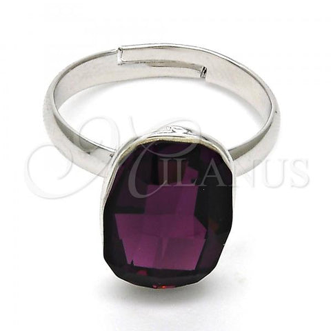 Rhodium Plated Multi Stone Ring, with Amethyst Swarovski Crystals, Polished, Rhodium Finish, 01.239.0011.2 (One size fits all)