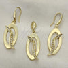 Oro Laminado Earring and Pendant Adult Set, Gold Filled Style with White Crystal, Polished, Golden Finish, 10.59.0121