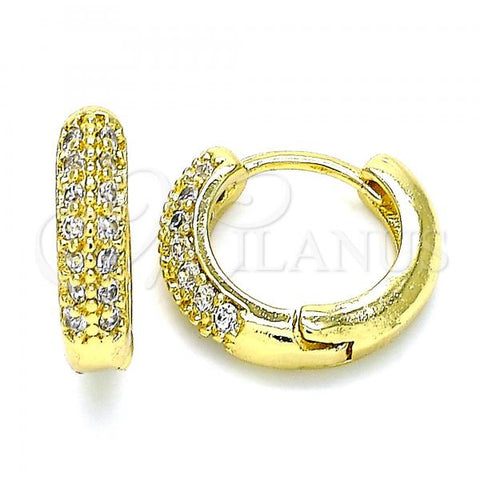 Oro Laminado Huggie Hoop, Gold Filled Style with White Micro Pave, Polished, Golden Finish, 02.381.0010.1.12