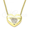 Oro Laminado Pendant Necklace, Gold Filled Style Heart Design, with White Micro Pave, Polished, Golden Finish, 04.156.0382.20