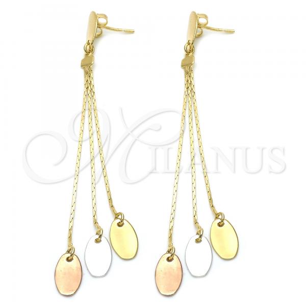 Oro Laminado Long Earring, Gold Filled Style Polished, Tricolor, 71.003