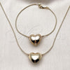 Oro Laminado Necklace and Bracelet, Gold Filled Style Heart and Rat Tail Design, Polished, Golden Finish, 06.63.0291