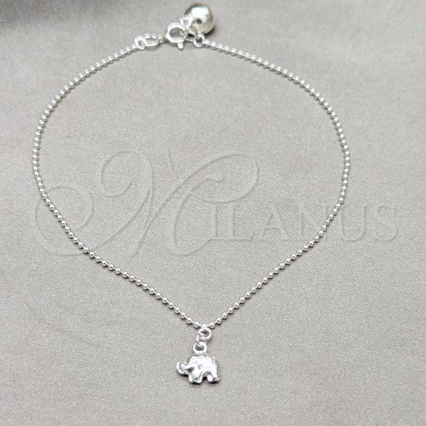 Sterling Silver Fancy Anklet, Elephant and Ball Design, Polished, Silver Finish, 03.409.0094.10