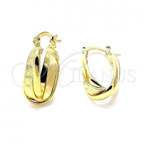 Oro Laminado Small Hoop, Gold Filled Style Spiral Design, Diamond Cutting Finish, Golden Finish, 5.155.024