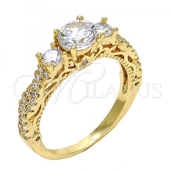 Oro Laminado Multi Stone Ring, Gold Filled Style with White Cubic Zirconia, Polished, Golden Finish, 01.94.0002.08 (Size 8)