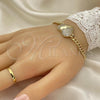 Oro Laminado Fancy Bracelet, Gold Filled Style Heart Design, with White Micro Pave, Polished, Golden Finish, 03.283.0222.08