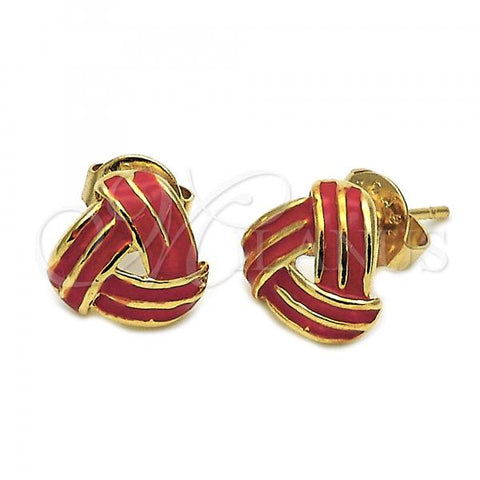 Oro Laminado Stud Earring, Gold Filled Style Love Knot Design, Red Enamel Finish, Golden Finish, 5.126.056.2 *PROMO*