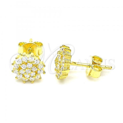Sterling Silver Stud Earring, Flower Design, with White Cubic Zirconia, Polished, Golden Finish, 02.369.0023.2