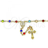 Oro Laminado Medium Rosary, Gold Filled Style Guadalupe and Crucifix Design, with Multicolor Crystal, Polished, Golden Finish, 09.326.0001.18