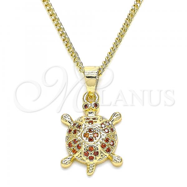 Oro Laminado Pendant Necklace, Gold Filled Style Turtle Design, with Garnet Micro Pave, Polished, Golden Finish, 04.344.0027.1.20