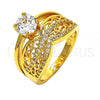 Oro Laminado Multi Stone Ring, Gold Filled Style with White Cubic Zirconia, Polished, Golden Finish, 01.118.0071.06 (Size 6)