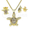 Oro Laminado Earring and Pendant Adult Set, Gold Filled Style Turtle Design, with Multicolor Micro Pave, Polished, Golden Finish, 10.284.0017