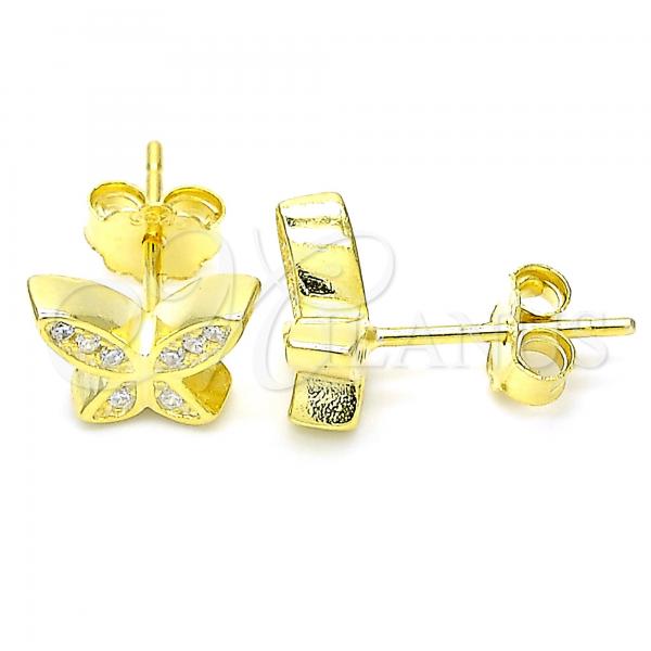 Sterling Silver Stud Earring, Butterfly Design, with White Micro Pave, Polished, Golden Finish, 02.336.0160.2